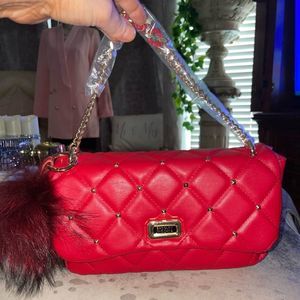 BADGLEY MISCHKA RED STUDDED QUILLTED PURSE